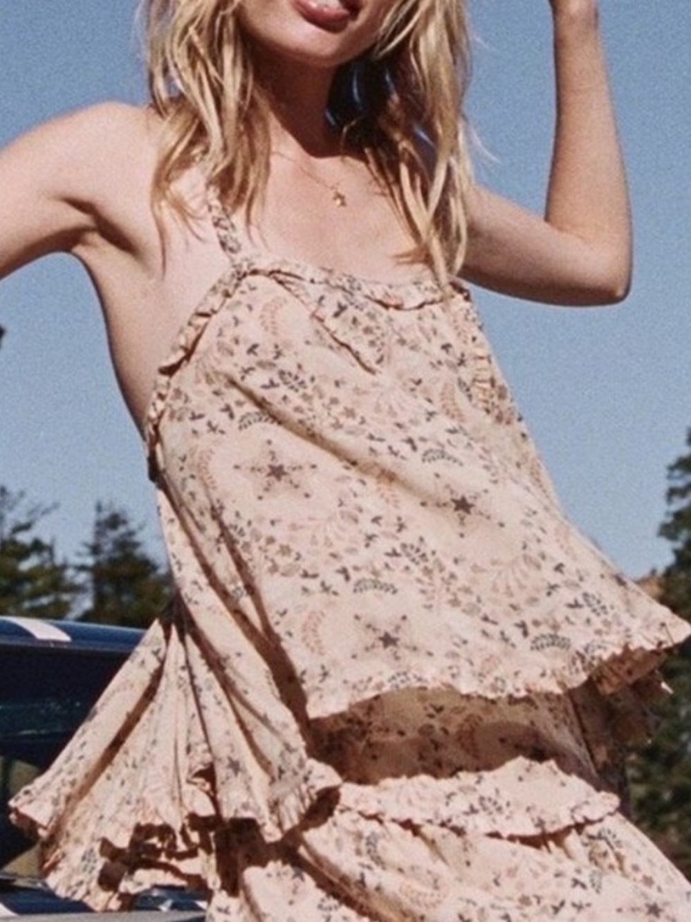 SPELL And The Gypsy Celestial Cami Sz XS Swing Tank Ruffle Adjustable Flowy Boho